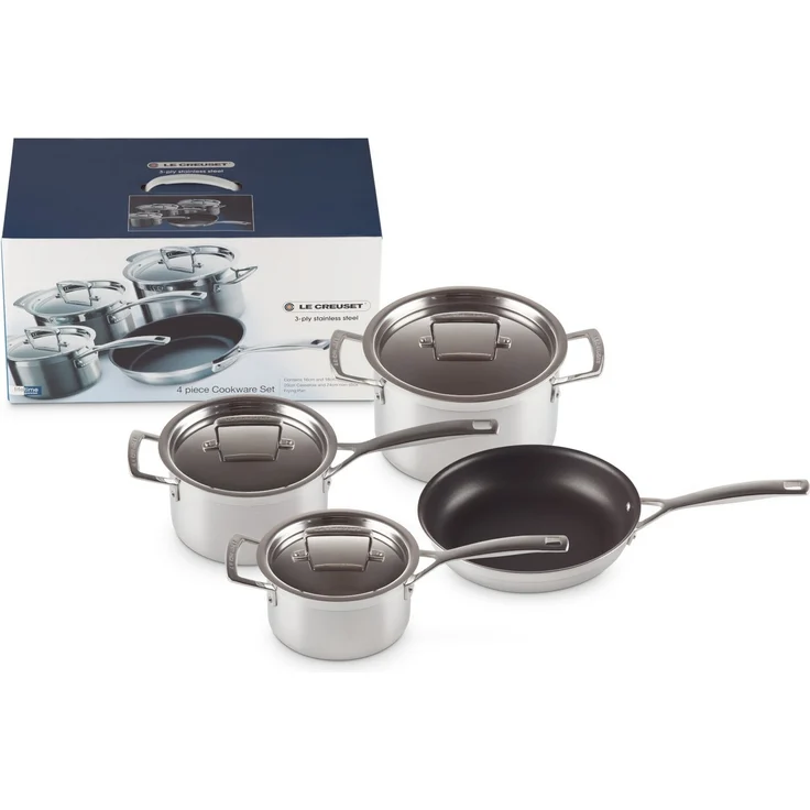 LE CREUSET Topf-Set 3-Ply Kochgeschirr-Set 4tlg, Edelstahl – Bild 1