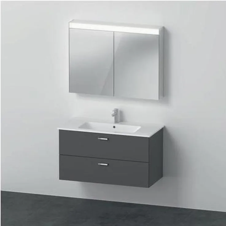 Duravit Badmöbel-Set XBASE 1030mm, Spiegelschrank BETTER graphit matt mit LED-Randlichtfeld und Steckdoseneinheit