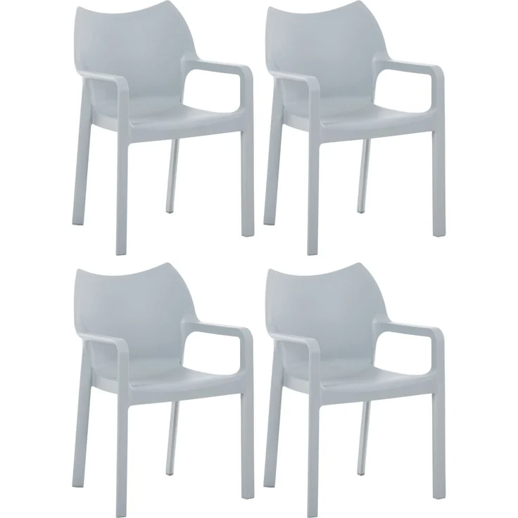 CLP Gartenstuhl Diva 4er Set, Kunststoff, stapelbar, wetterfest, mit Armlehnen,hellgrau – Bild 1