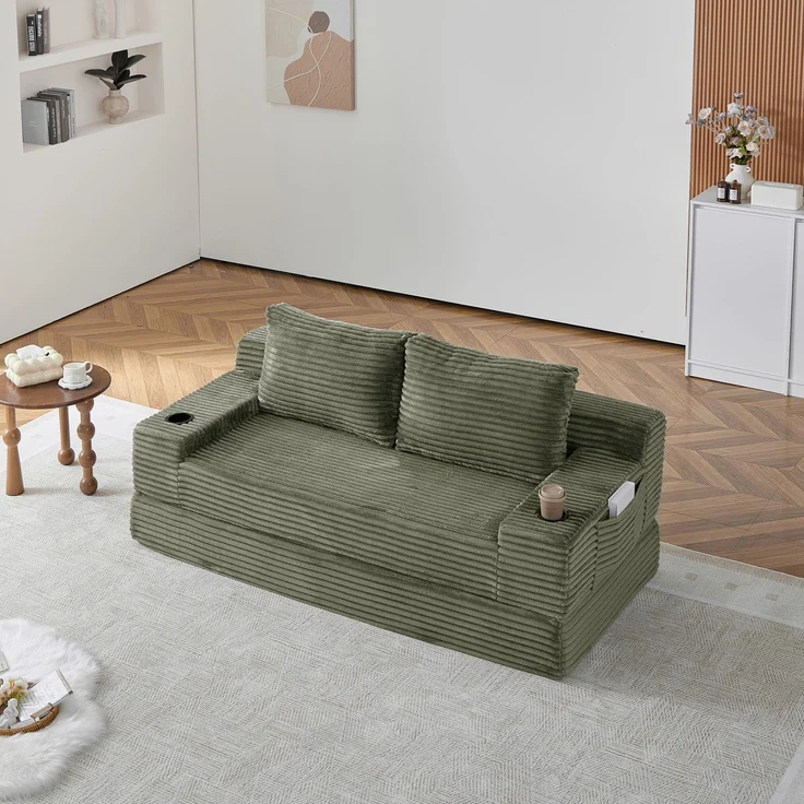 ZUBALIYA Sofa mit LED - Beleuchtung, mit Stauraum, mit Cordbezug, mit breiten Armlehnen, ohne aufwendige Montage – Bild 1