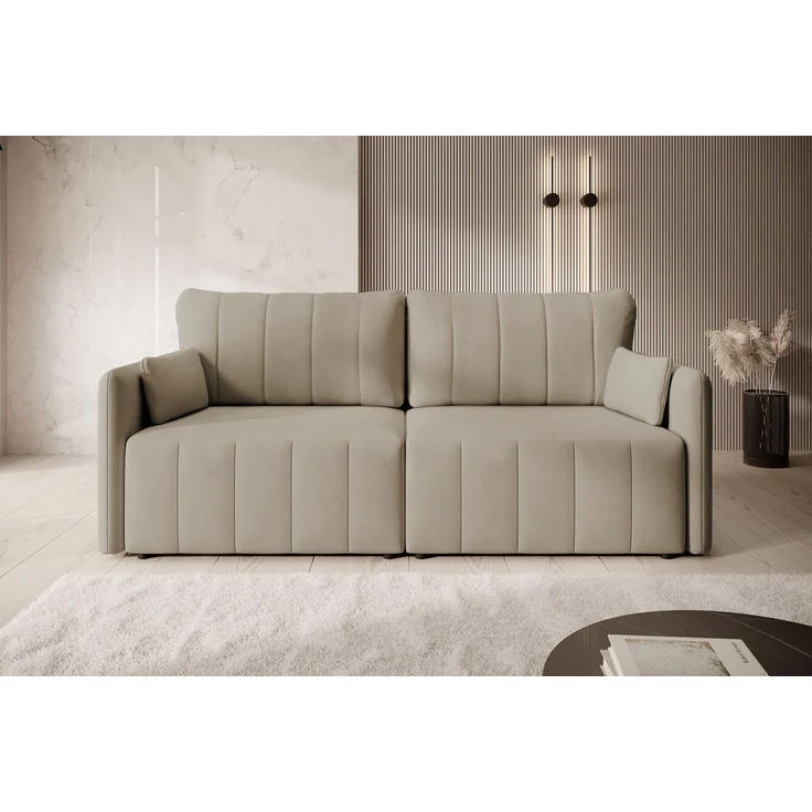 Selsey 'Louisos ' 3-Sitzer Schlafsofa in Samt mit schwarzen Beinen, Beige – Bild 2
