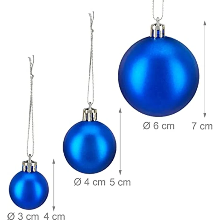 Relaxdays Weihnachtskugeln Set, 100er Set in Blau, Kunststoff, matt, glänzend, glitzernd, Durchmesser 3, 4 & 6 cm – Bild 4