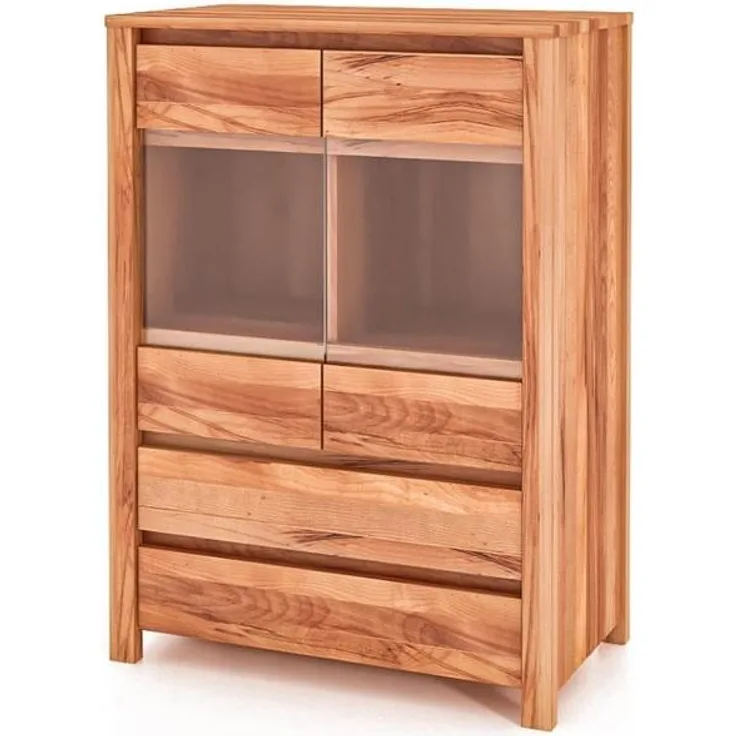 Anrichte Tinci aus Kernbuche massiv 80x45x112 mit 2 Glastüren und 2 Schubladen