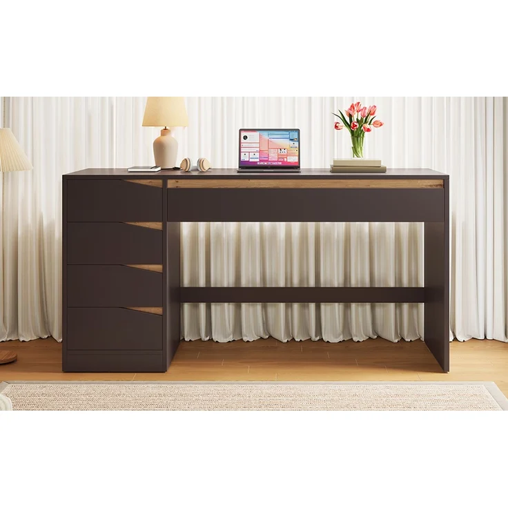 ZUBALIYA Schreibtisch 140x50 cm mit 5 Schubladen, Grau /Eiche-Optik, Moderner Computertisch mit extra großer Arbeitsfläche, Schminktisch mit Stauraum, Bürotisch für Homeoffice, Schlafzimmer und Arbeitszimmer – Bild 12