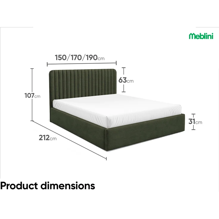 MEBLINI Polsterbett 140x200 mit Lattenrost ohne Matratze – BRIATORE – Grün Samt – Doppelbett mit Bettkasten - Stauraumbett - Kopfteil Bett mit Stauraum – Bild 7