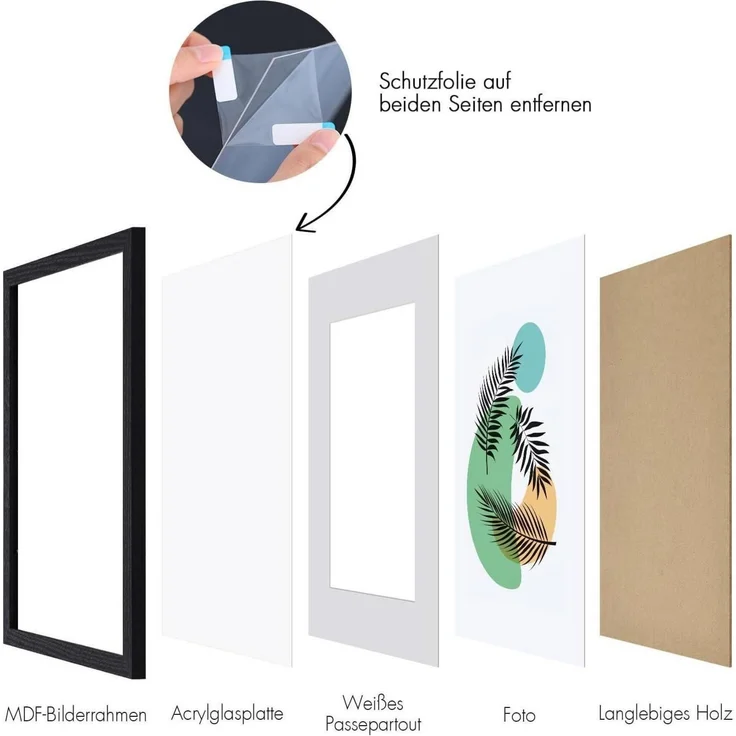 2er Set Bilderrahmen 10x15 cm Passepartout Holzrahmen Acrylglas Schwarz – Bild 3