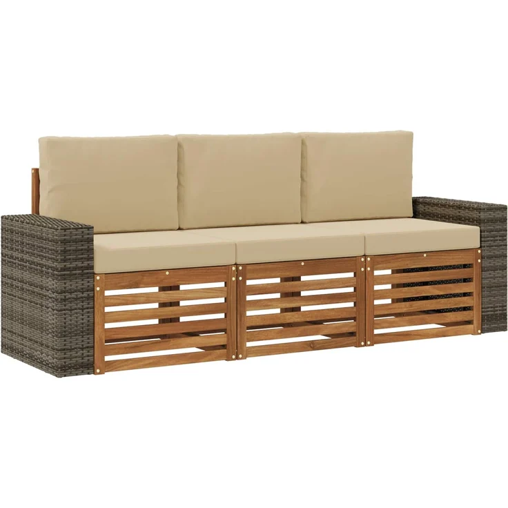 vidaXL Outdoor-Sofagarnitur 3 stk. 3-Sitzer Natur und Beige 3383979 – Bild 2