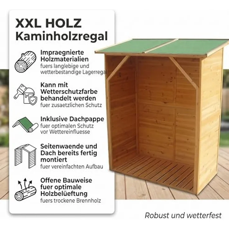 Kaminholzregal Brennholzregal Kaminholz Brennholz Regal Unterstand XXL Holz – Bild 2