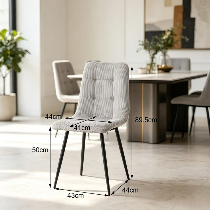 Esszimmerstühle 4er-Set, je 43 x 44 x 89,5 cm, aus grauem Cord mit Metallbeinen – Bild 5