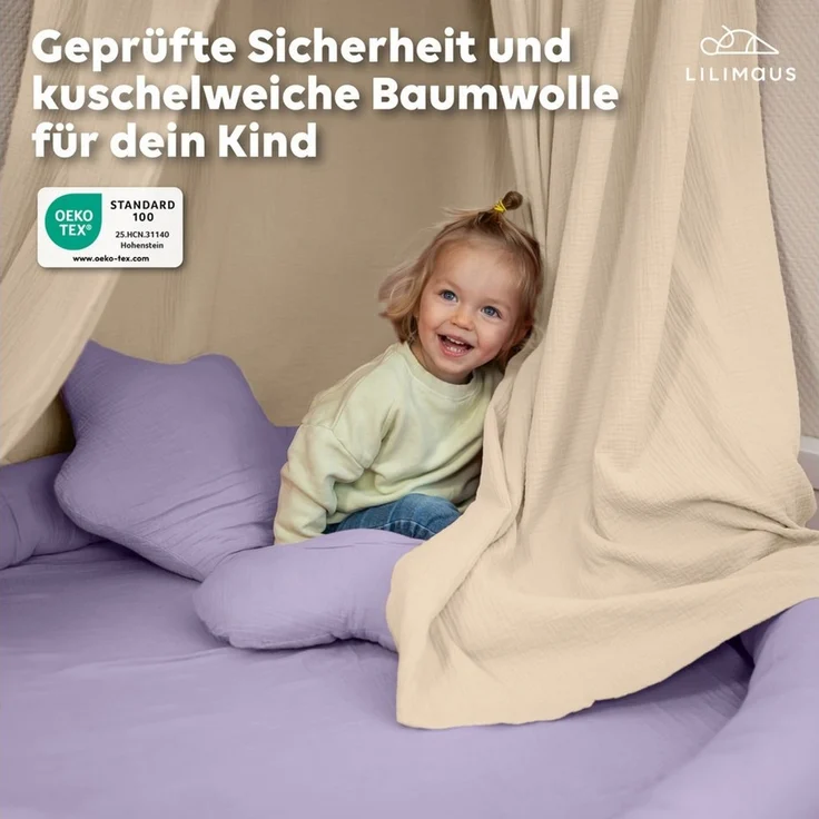 lilimaus Dekokissen Dekokissen Kinderzimmer - Kuschelkissen Herz & Stern in 12 Farben, Dekokissen Musselin Baumwolle für Kinderzimmer – Bild 3