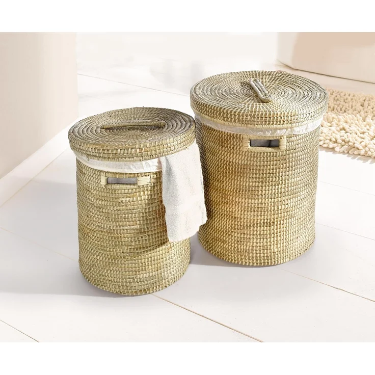 Wäschekorb mit Deckel groß Box Aufbewahrungskorb Schale Korb Flechtkorb Ø 47 cm – Bild 2