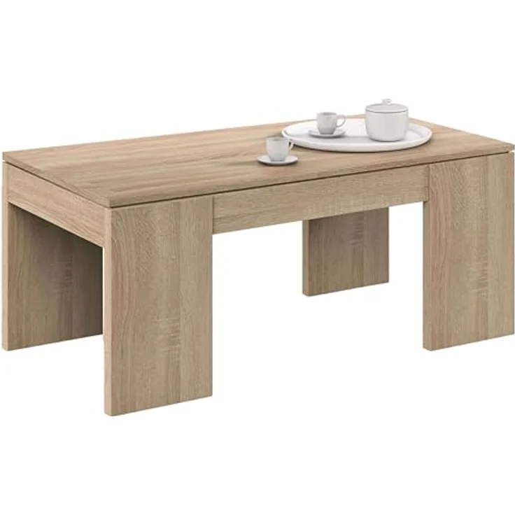 Calicosy Couchtisch Eiche Artisan, hochklappbar, 50x43x100 cm, mit Staufach und ABS-Gleitern – Bild 4