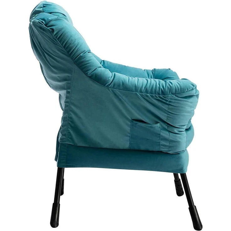 Ohrensessel Samt Relaxsessel Lesesessel Stahlrahmen Blauer See – Bild 8