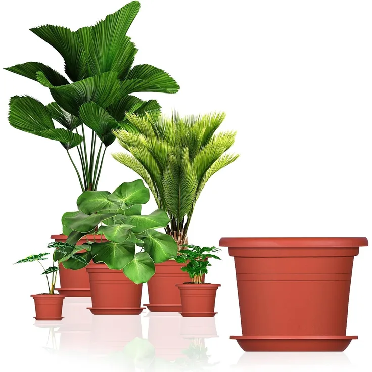 BigDean 3x Blumentopf Ø 35 cm Farbe Terrakotta & Untersetzer Kunststoff Pflanztopf Containertopf Übertopf Pflanzkübel rund 35 x 25 cm Blumentöpfe