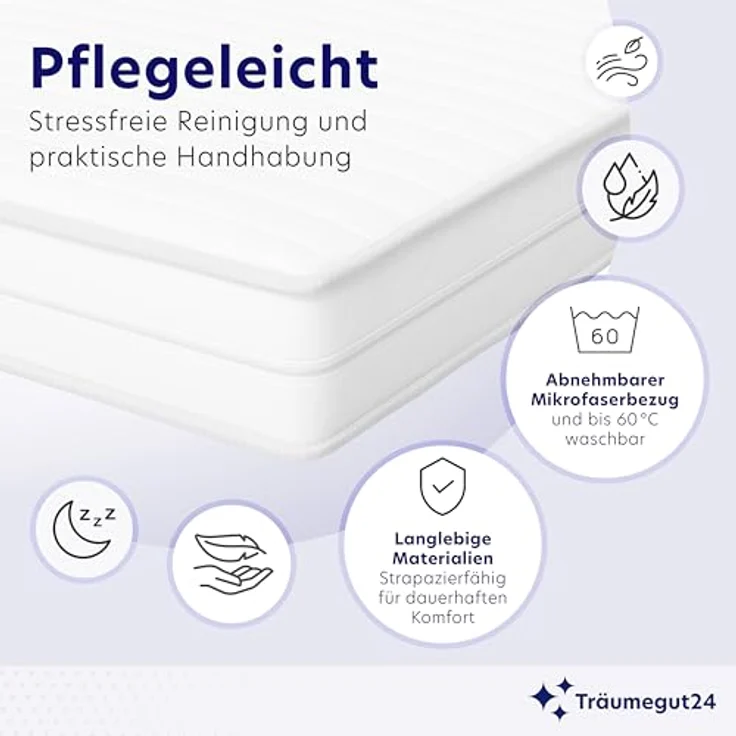 Träumegut24 AquaFlex 7-Zonen Matratze | H2&H3 | Ergonomische Kaltschaummatratze | Hypoallergen & Antibakteriell | Bezug abnehmbar & waschbar | Oeko-TEX® (140 x 200 cm, H3, 19 cm) – Bild 5