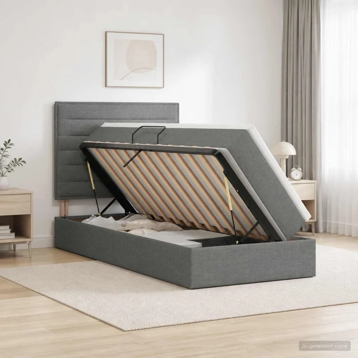 vidaXL Aufbewahrungsbett mit Matratze Dunkelgrau 90 x 200 cm Stoff 3459415 – Bild 1