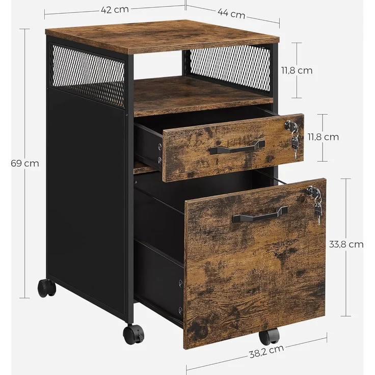 Vasagle Rollcontainer abschließbar mit Schubladen, Holzspan, Stahlgestell, Vintagebraun-Schwarz, 44 x 42 x 69 cm – Bild 10