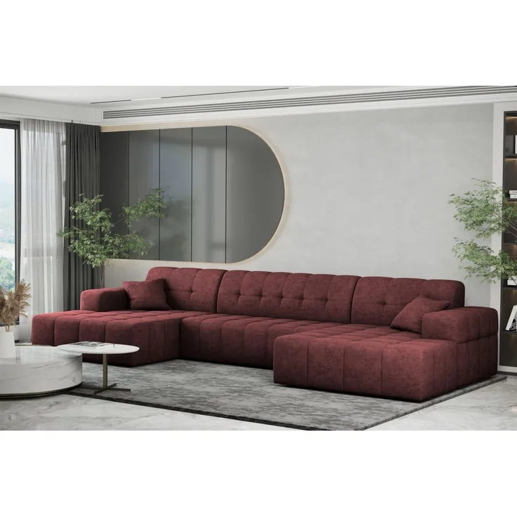 Wohnlandschaft Sofa U-Form NANCY in Stoff Perfekt Harmony Bordeauxrot