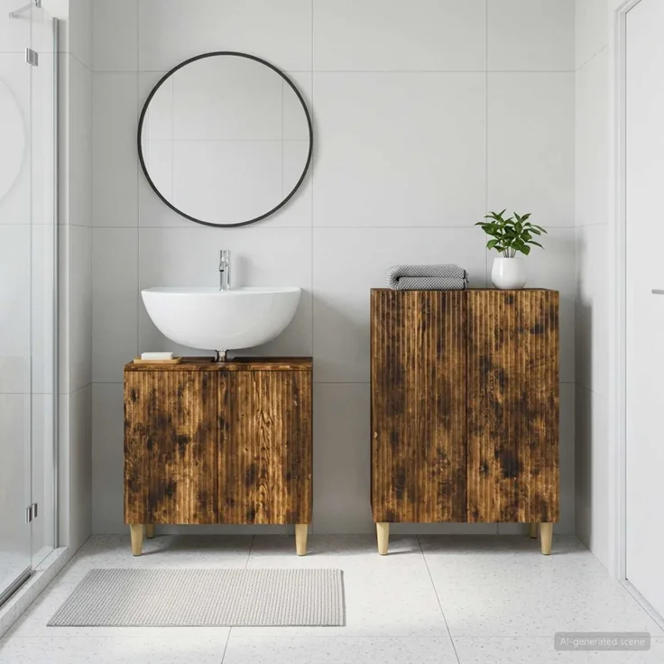 vidaXL 2-teiliges Badezimmer Schrank Set ARNHEM Raucheiche 3417608