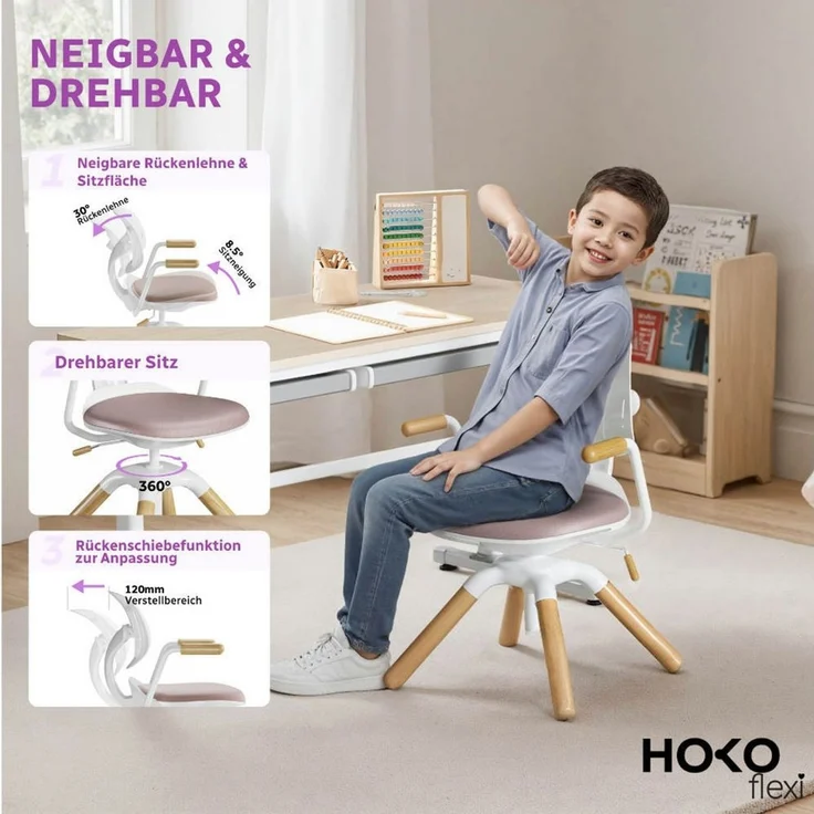 HOKO Kinderstuhl Höhenverstellbarer, mitwachsender Kinder Stuhl (Ergo Study Kid Kinder Schreibtisch Stuhl, Sitz und Rücken separat verstellbar. Ergonomisches Sitzen für Kinder, 1 St) – Bild 2