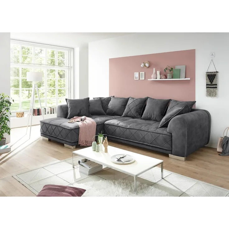 Bega Ecksofa SENTINA L-Sofa Stoff Samtoptik anthrazit inkl. Kissen