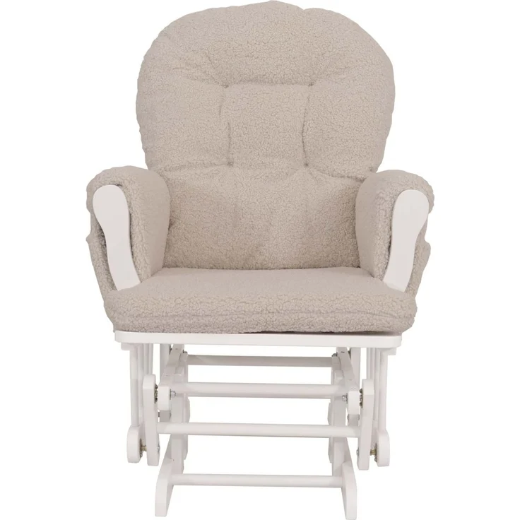 Relaxsessel HWC-C76, Schaukelstuhl Sessel Schwingstuhl + Hocker Stoff Bouclé 480g/m² Öko-Tex ~ creme Gestell weiß – Bild 5