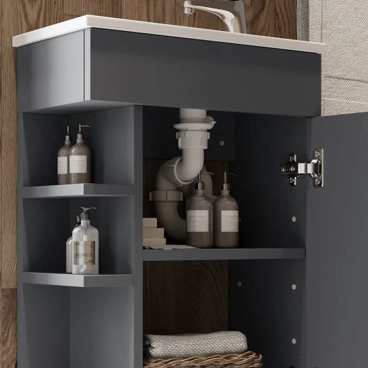 Waschbeckenunterschrank Amadeo Anthrazit 2 Teile, mit Waschbecken Vicco – Bild 5