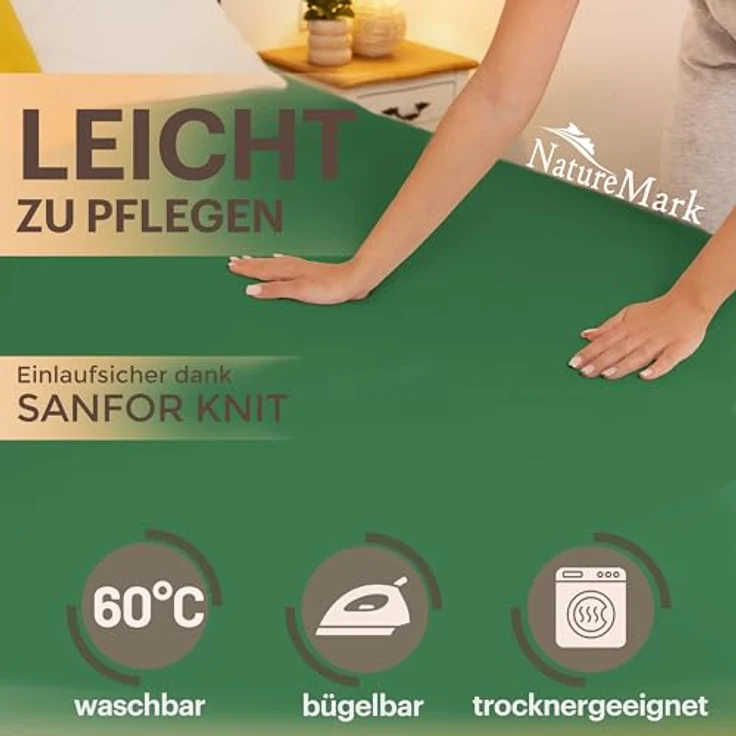 NatureMark Jersey Spannbettlaken, Spannbetttuch 100% Baumwolle in vielen Größen und Farben MARKENQUALITÄT ÖKOTEX Standard 100 | 200x220 cm +40 Steg - dunkel grün – Bild 5