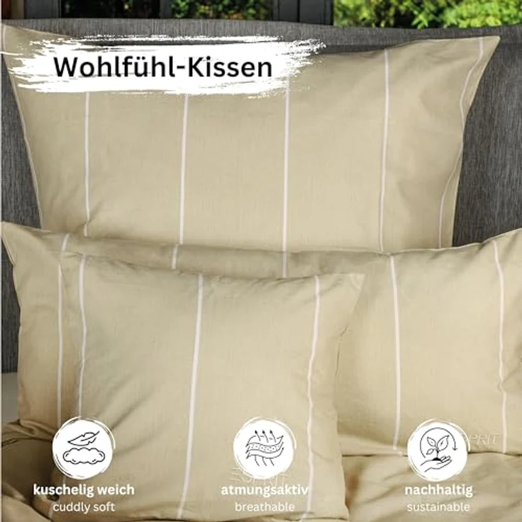 Esprit Bettwäsche HARPLINES Renforcé Kissenbezüge und Bettwäsche, Baumwolle, 2 teilig, 40 x 40 cm 2er Pack in Beige – Bild 7