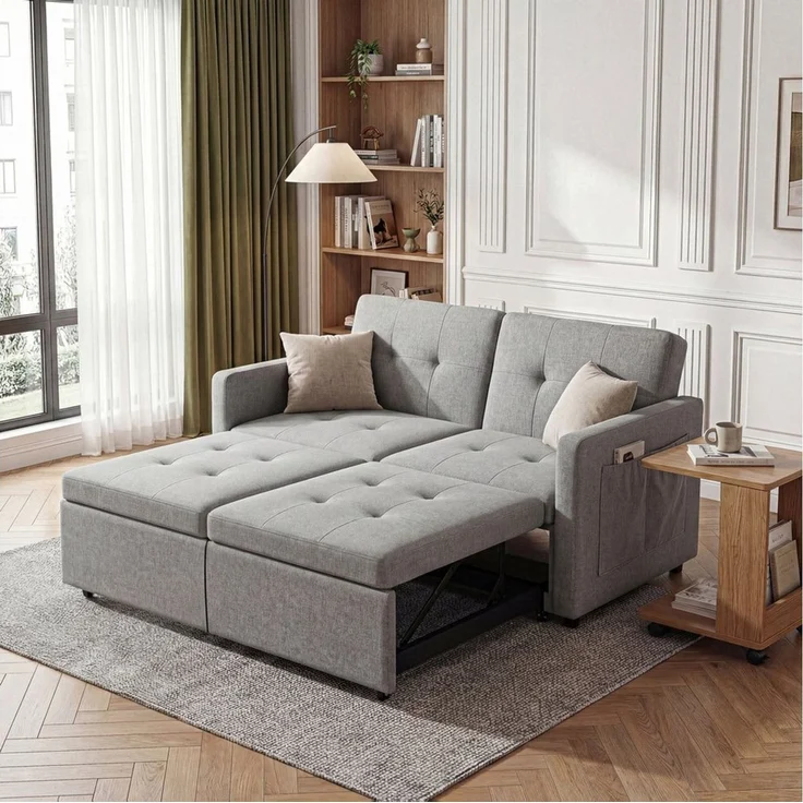 oyajia Schlafsofa 3 in 1 Klappsofa & Schlafhocker mit Bettfunktion, 2-Sitzer, 2-Sitzer Sofa mit verstellbarer Rückenlehne, Ergonomisch, Max. bis 300KG, Doppelschlafsofa für Wohnzimmer/Schlafzimmer/Spielzimmer – Bild 1