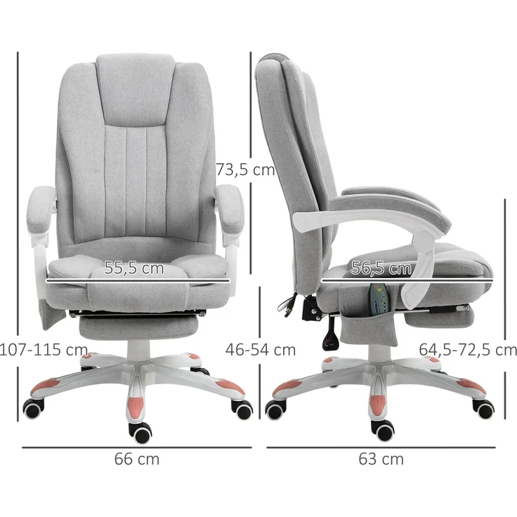 MELAYR, Massage Sessel, Bürostuhl, Gaming Stuhl, Polyester, Schaumstoff, Nylon, Grau, 66 x 63 x 107-115 – Bild 4