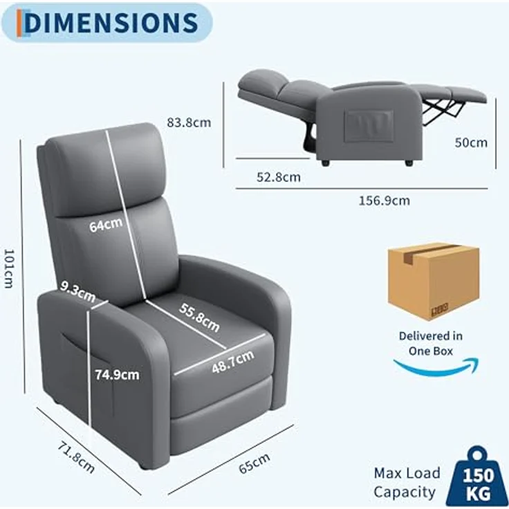 GarveeHome Relaxsessel Fernsehsessel Ruhesessel Liegesessel mit Liege-Funktion Polstersessel Leinen verstellbar Einzelliegesessel Wohnzimmer Schlafzimmer Heimkino (Grau) – Bild 3