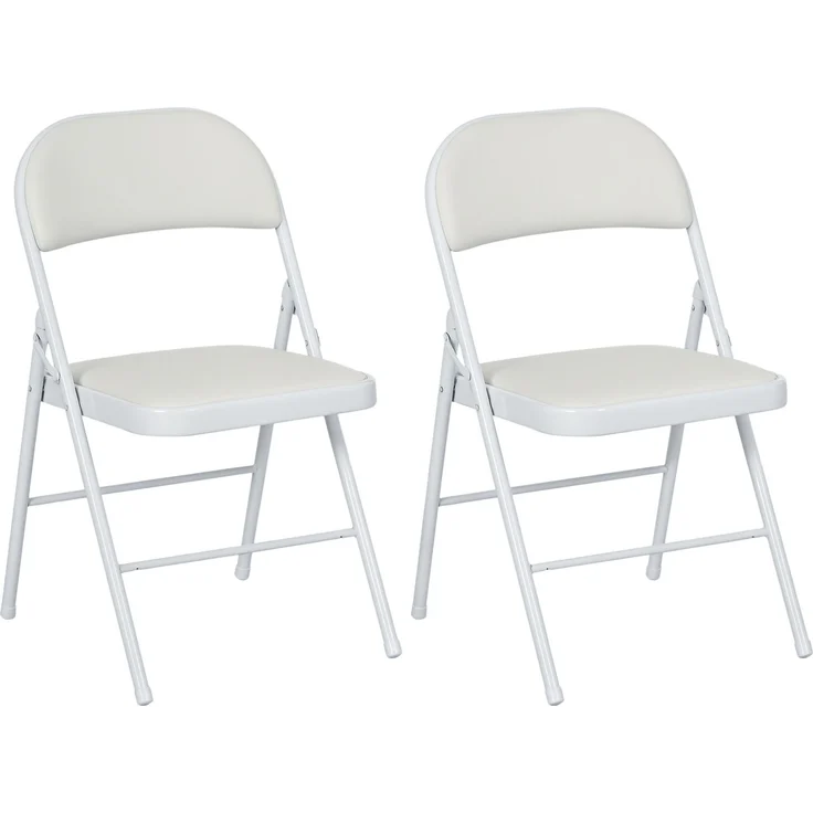 HOMCOM Klappstühle, Kunstleder, Stahl, Weiß, 45L x 46B x 78H cm – Bild 1