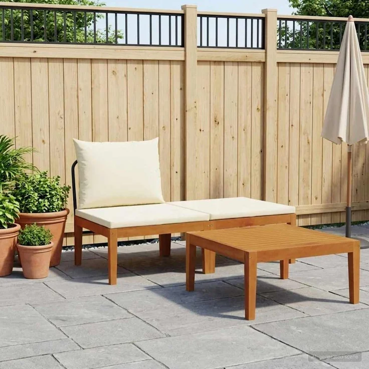 vidaXL 3 Stk. Garten Lounge Set mit Kissen Massives Akazienholz & Seil 42022078 – Bild 1