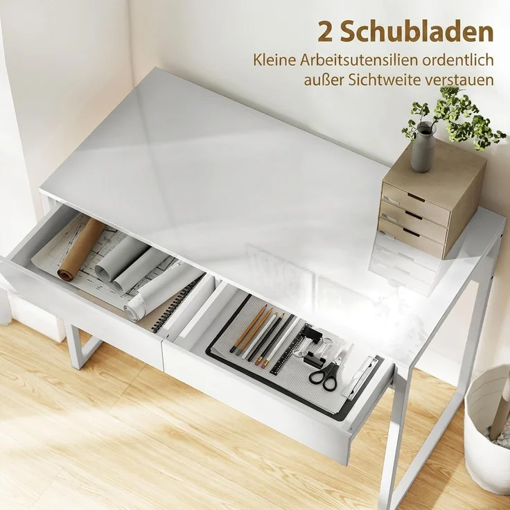 HOMCOM Schreibtisch, Stahl, MDF, Weiß, 100 x 50 x 75 cm – Bild 5