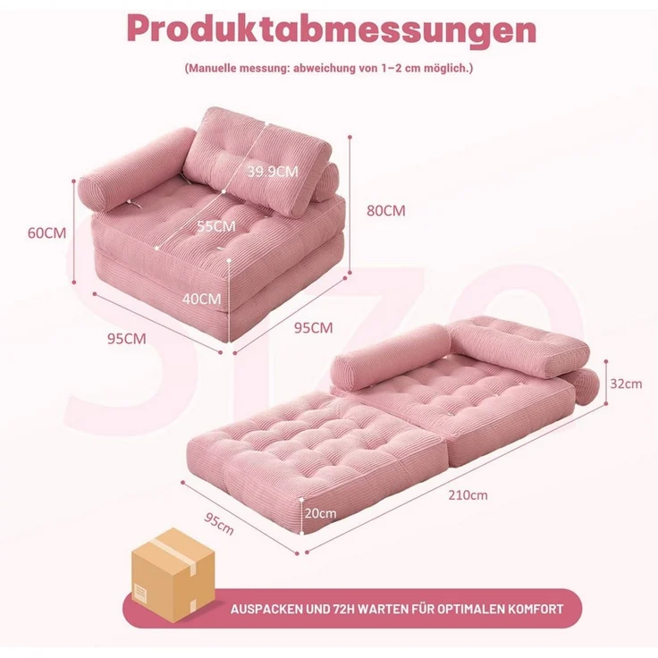 LITBIRD Schlafsofa faltbar, 4-in-1 Multifunktionssofa, Sitzsack-Sofa, Relaxsessel, 1 Teile, Spielsofa & Gästebett für kleine Räume – Bild 2