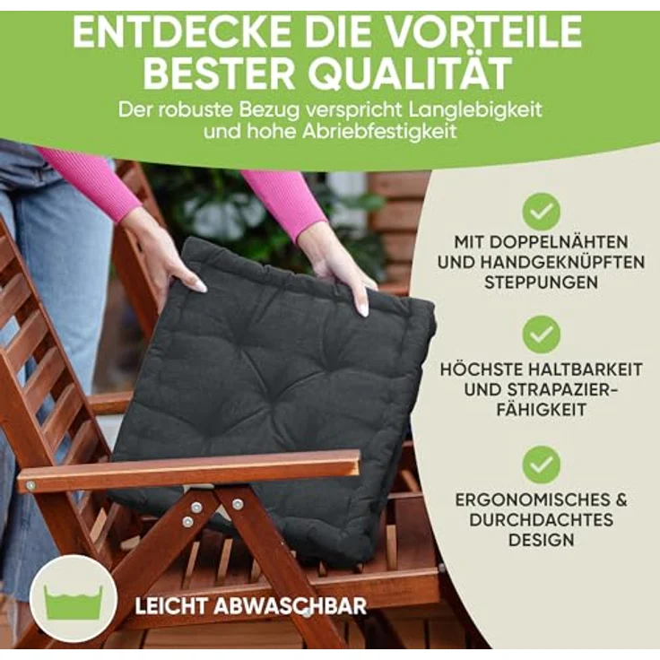 Gräfenstayn Sitzkissen 4er Set 40x40 cm mit 8 cm Polsterung aus 100 % Baumwolle -, robustes Sitzkissen für Indoor & Outdoor, bequemes Bodenkissen – Bild 6