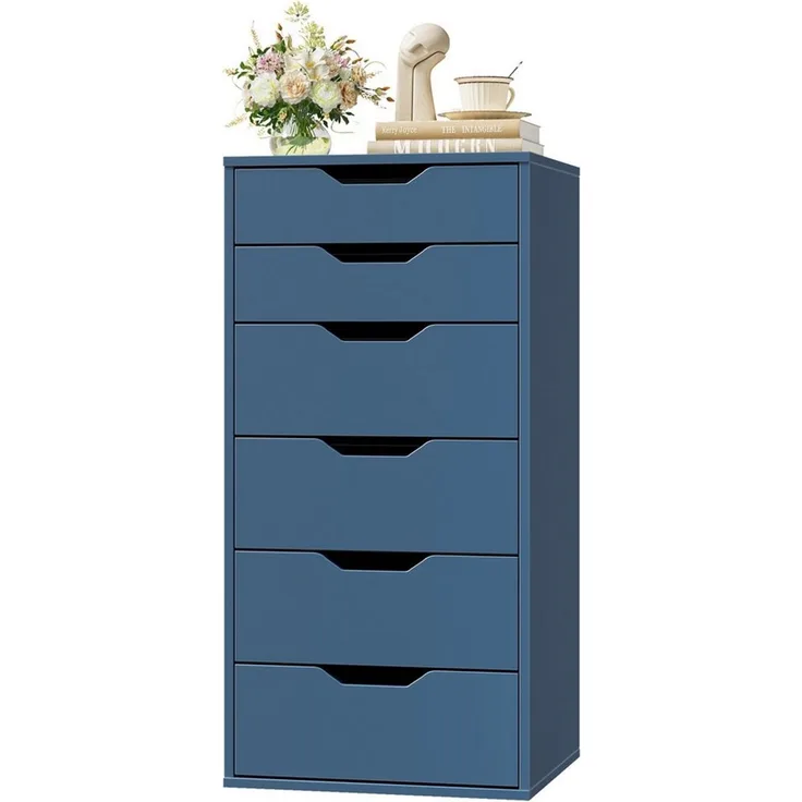 Homfa Kommode Schubladenschrank, Schubladenkommode, Aktenschrank, mit 6 Schubladen, 45x40x90,5 cm, Blau