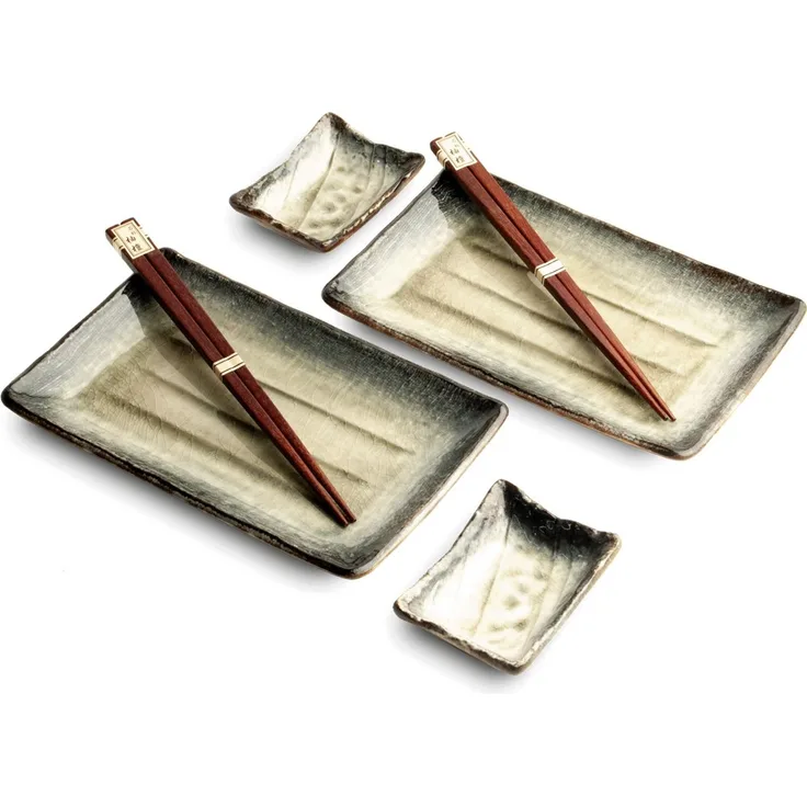 WestCraft Sushiteller SUSHI TELLER SET, Sushi Geschirr Set, Mehrteiliges Sushi-Set, (6 St), für 2 Personen Sushi-Teller, Schalen und Essstäbchen versch. Designs