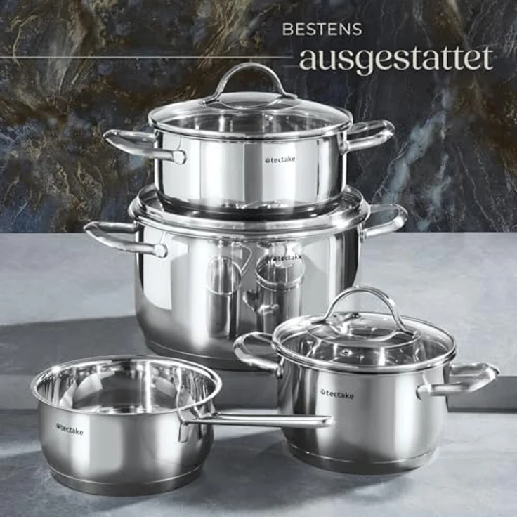 tectake Topf-Set Kochtopfset, Edelstahl, 7-teilig, aus Edelstahl, für Induktion geeignet – Bild 8
