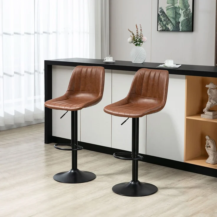 Barhocker 2er-Set im Retrodesign, mit Fußstütze, höhenverstellbar, 43 cm x 49,5 cm x 111 cm--Braun--111x49.5x43cm--YOUDENOVA – Bild 3
