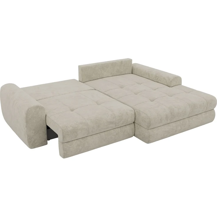 Sofa L-Form ARELIA L mit Schlaffunktion, Wohnzimmer Sofa, Wellenfederung, Sofa mit DL-System - Schenille grob gewebt Creme - Links – Bild 11