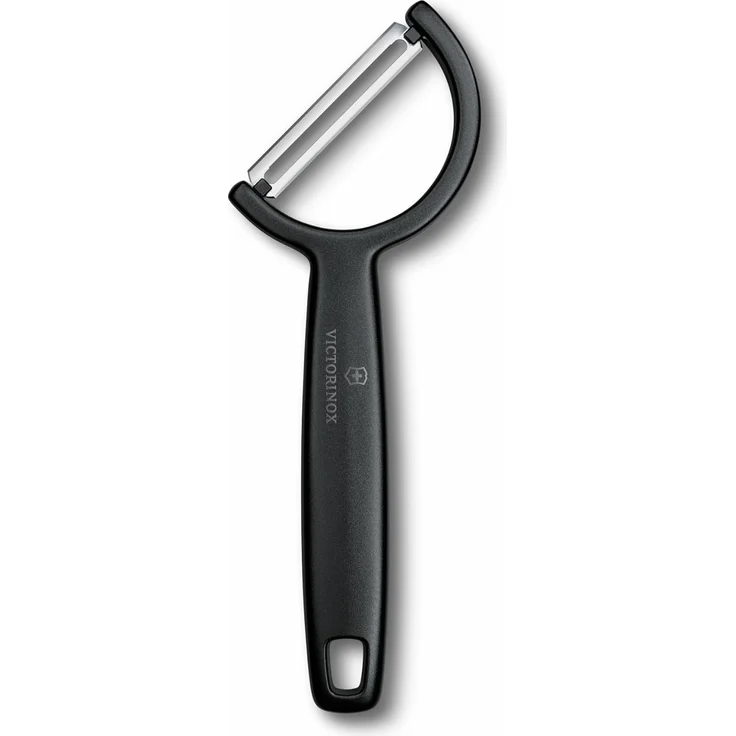 Victorinox Sparschäler "Rho", Schäler für Gemüse, Obst, Gerader Schliff, Einschneidig, Extra Scharf, Swiss Made, schwarz