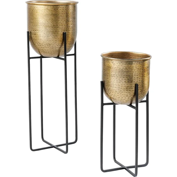 riess-ambiente Übertopf UNIT 70/50cm gold / schwarz (Set, 2 St), Wohnzimmer · Vase · für Pflanzen · Metall · mit Gestell · Handarbeit