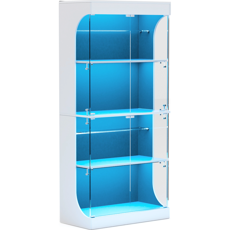 Glasvitrine 80 x 35 x 165 cm mit LED-Beleuchtung, Glastüren und Ladestation in Weiß – Bild 6