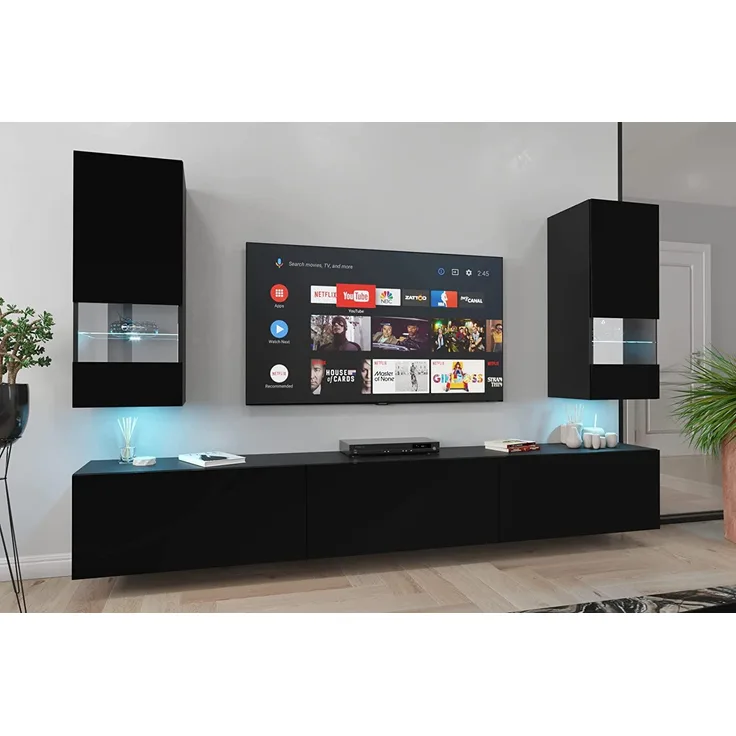 Furnitech SEZANA AN21 Möbel Schrankwand Wandschrank Wohnwand Mediawand mit Led Beleuchtung Wohnzimmer (Möbel ohne LED, AN21-18B-M1 1B MATT)