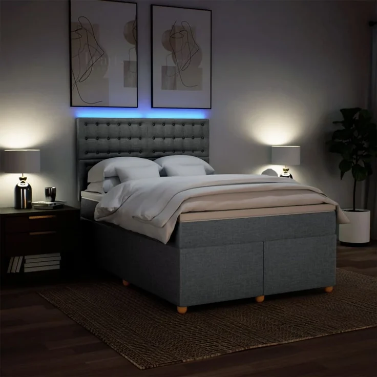 vidaXL Boxspringbett mit Matratze Hellgrau 140x200 cm Stoff 3293617 – Bild 5