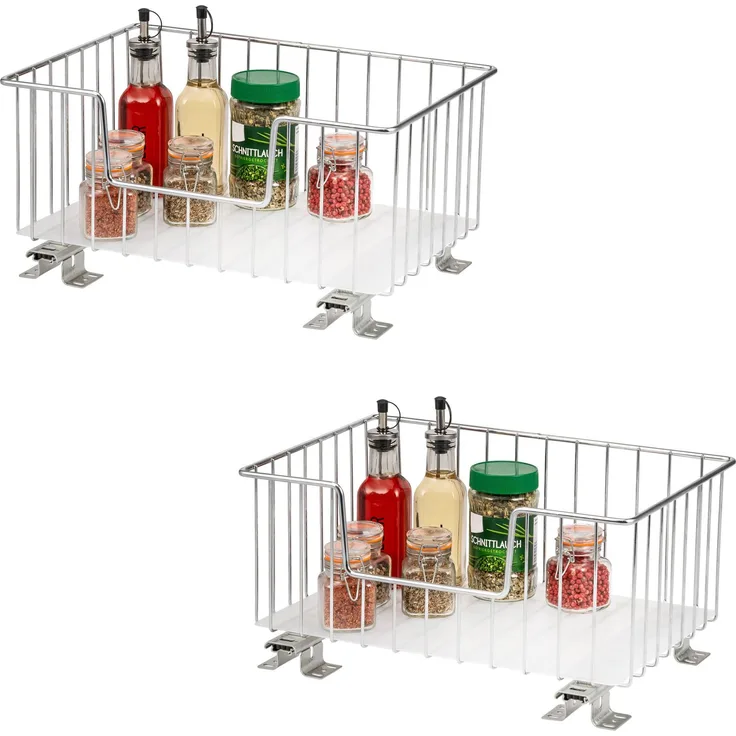 bremermann Korbauszug 2er Set für Oberschränke 40 cm Breite mit Einlegeboden, Metall, Chrom