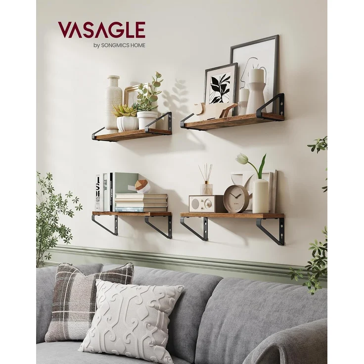 VASAGLE 'LWSDE042K01' Wandregal 2er Set, vintagebraun-mattschwarz, 12,7 x 40 x 11,2 cm – Bild 2