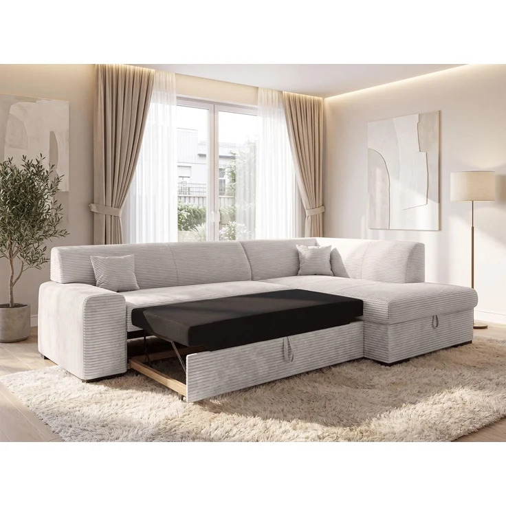 AX LIVING Eckcouch Weiß Lucera 260 cm Elfenbeinweiß Schlafsofa R – Bild 2